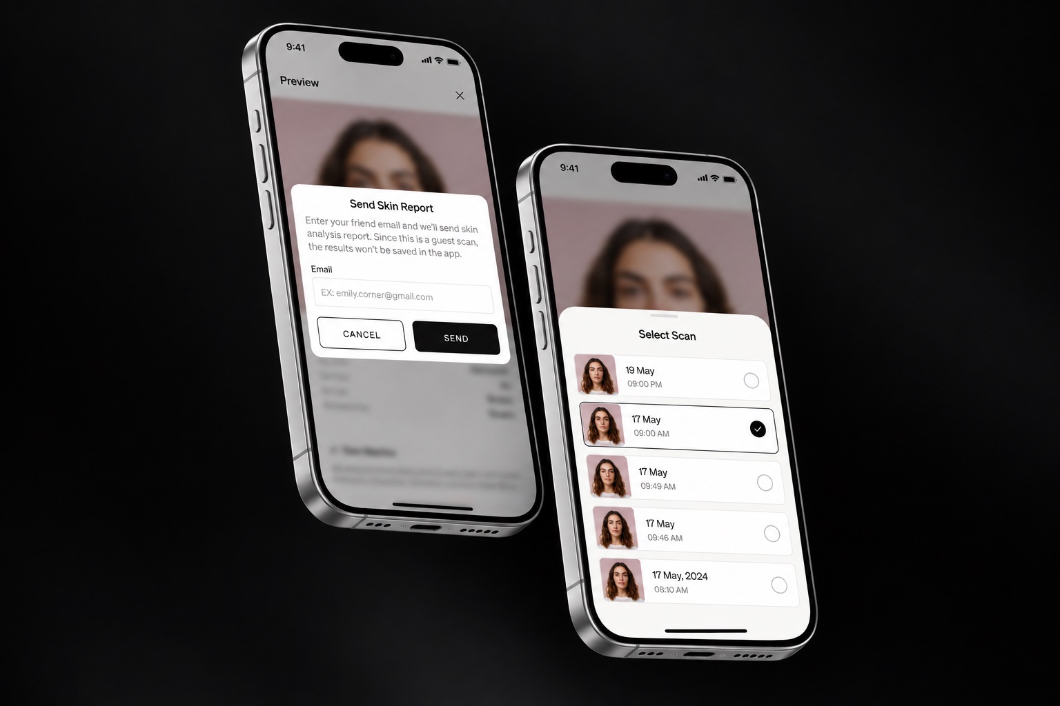 Scan a friend: a guest scan with the report sent by email, nothing saved in the app