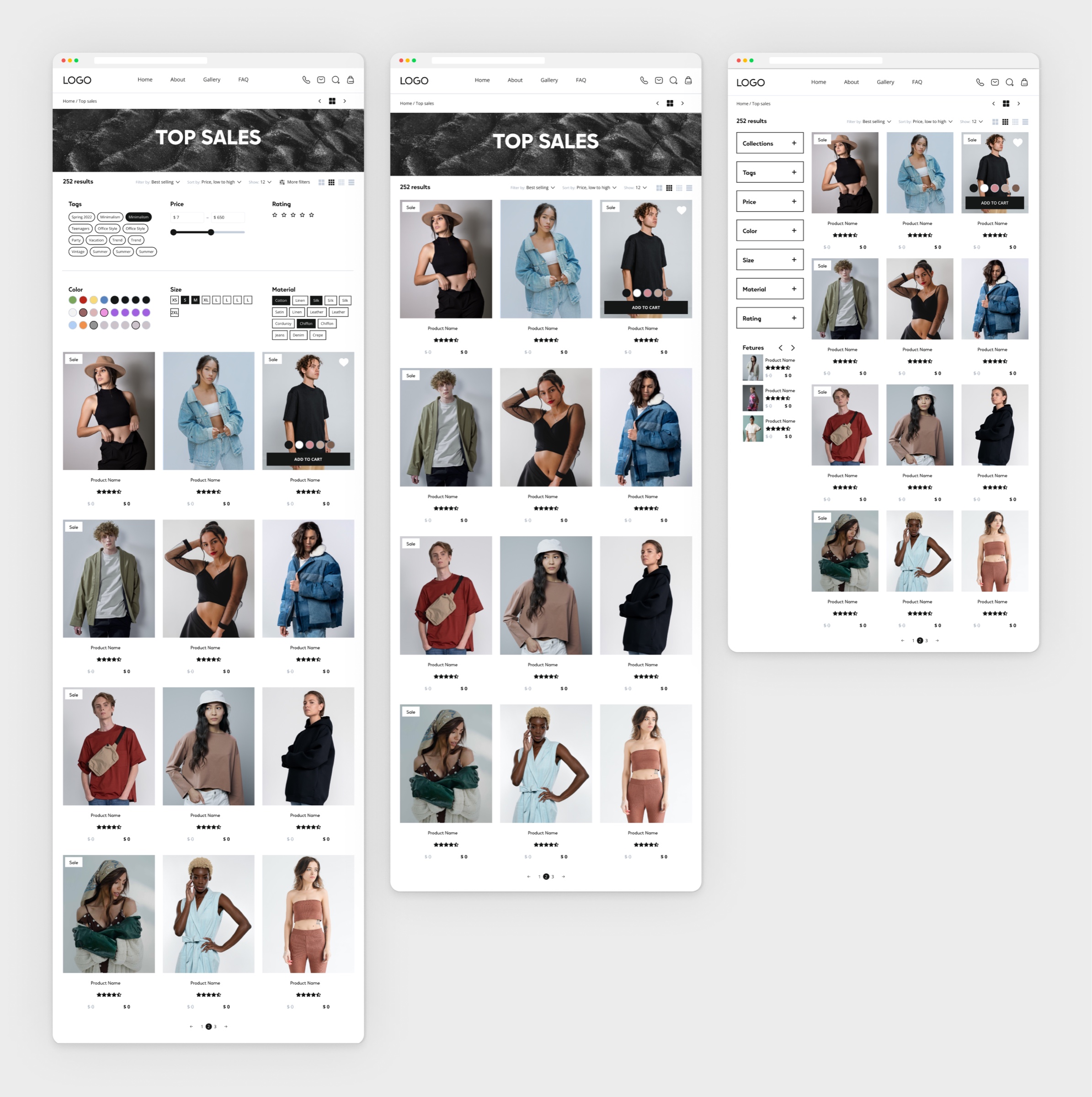 Collection pages: filters or a sidebar, and how many products fit in a row