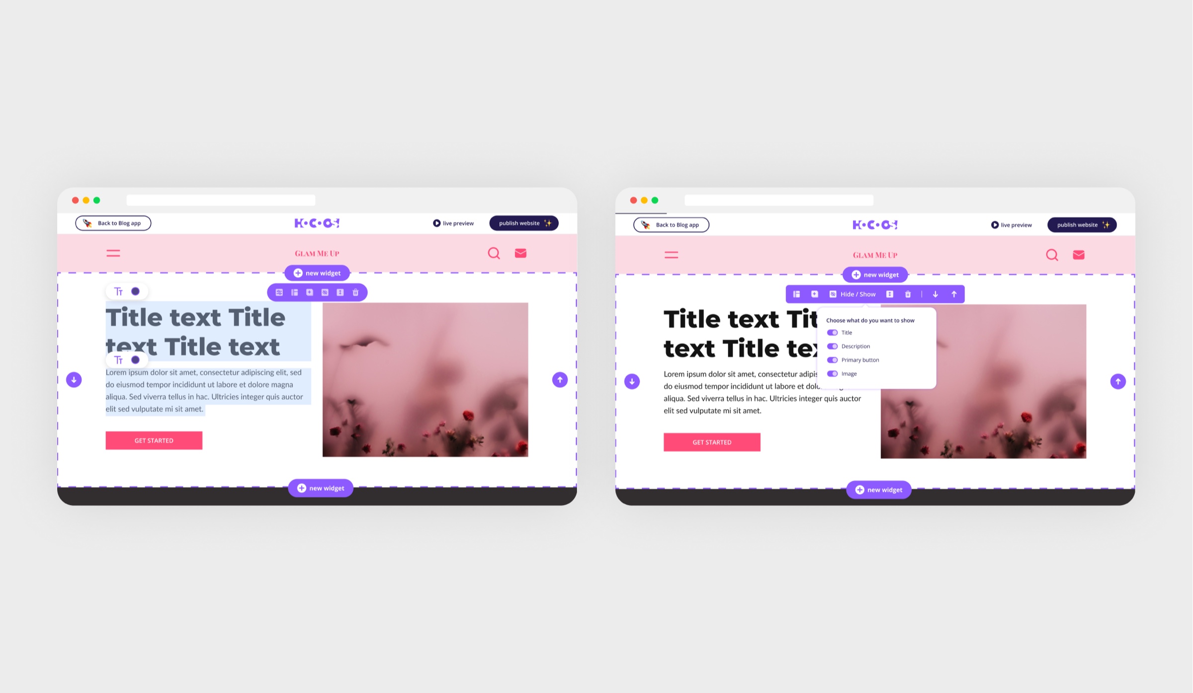 The editor: widget settings and block visibility right in the page