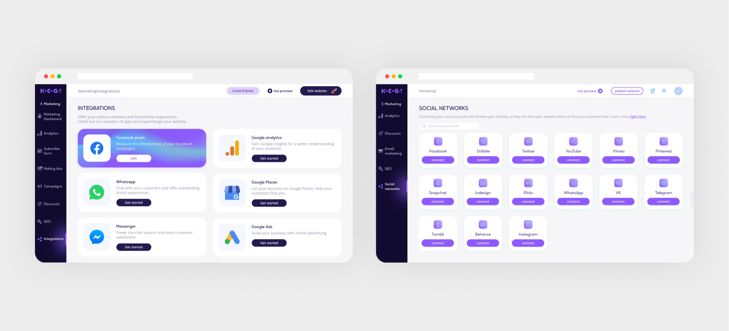 Integrations & social links