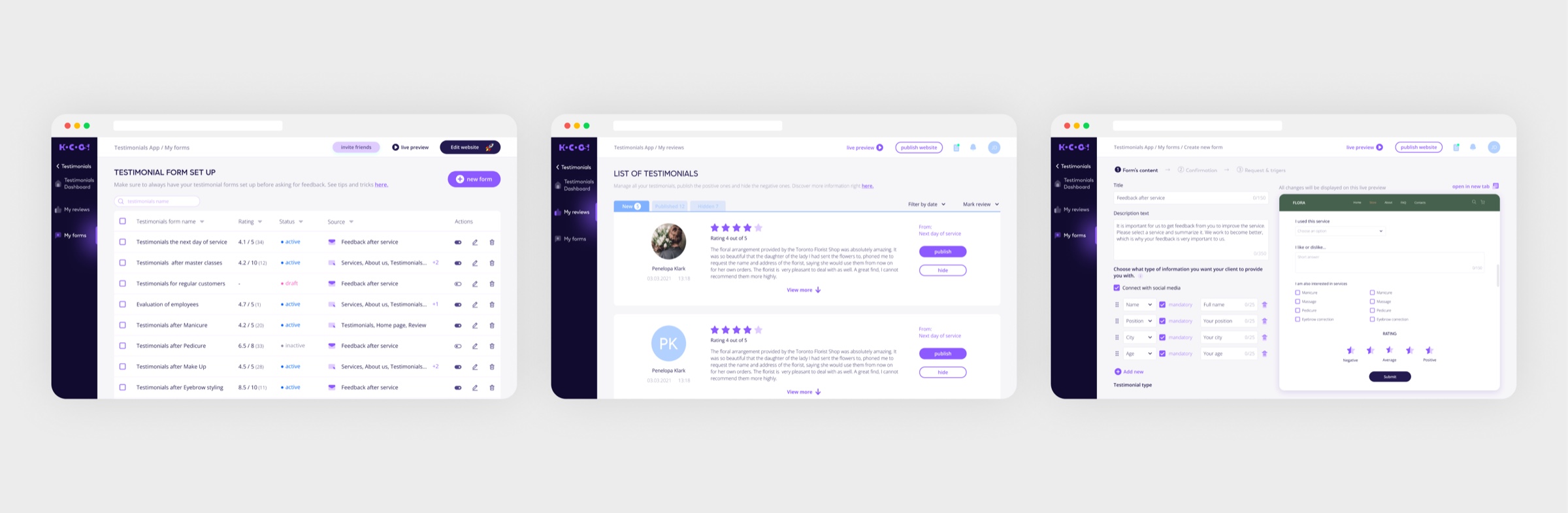 Testimonials collected after transactions