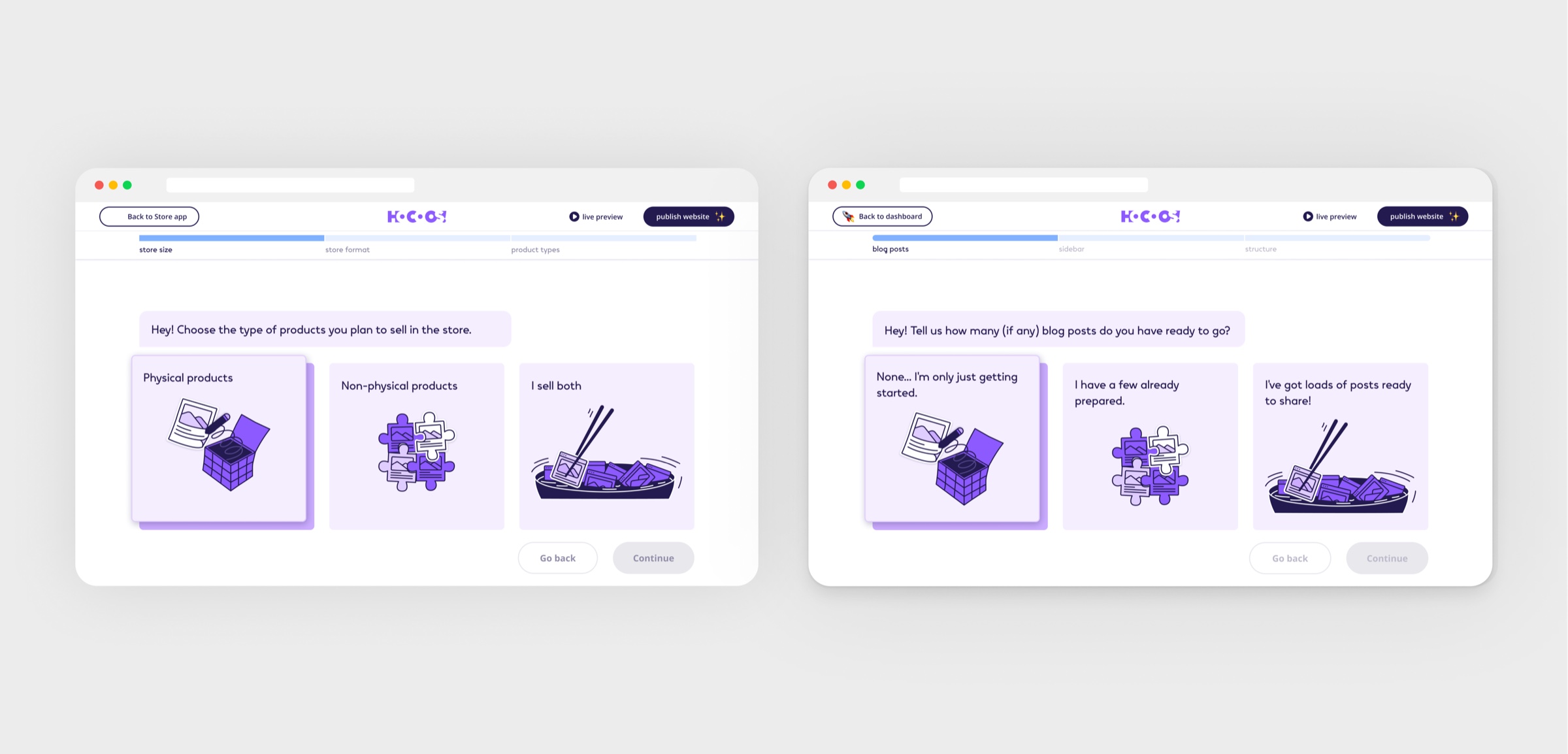 App setup: the same question style for the store and the blog