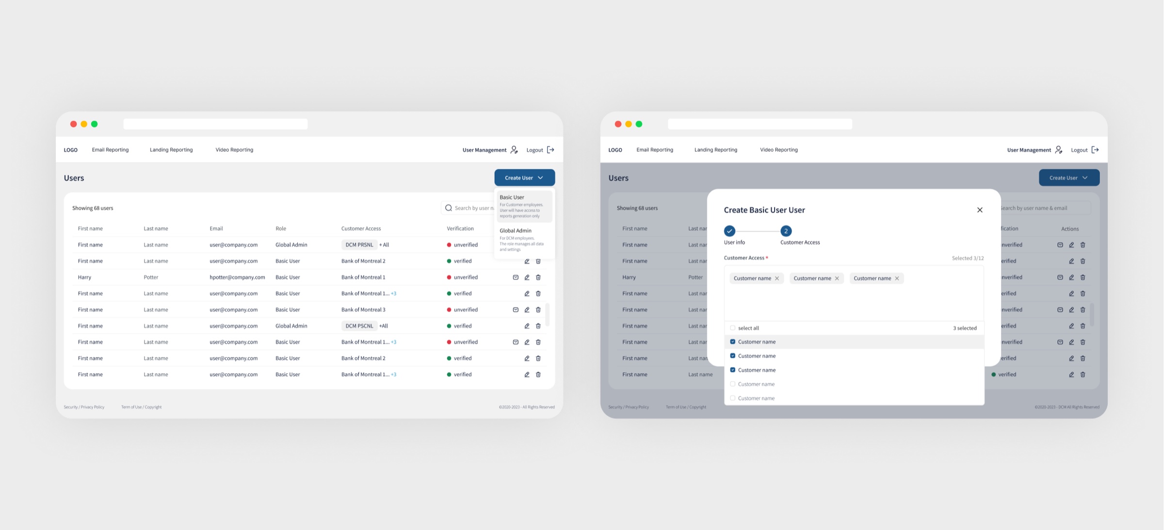 Users, roles and the two-step access setup