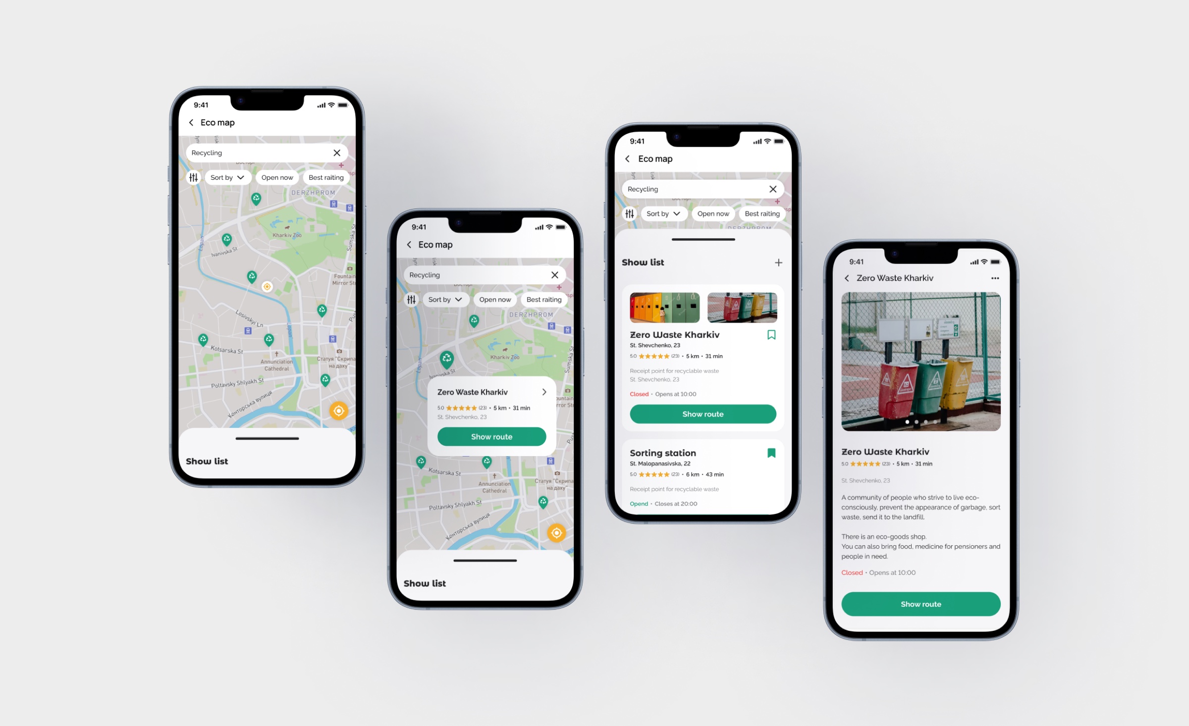 Eco map: points, filters and the route