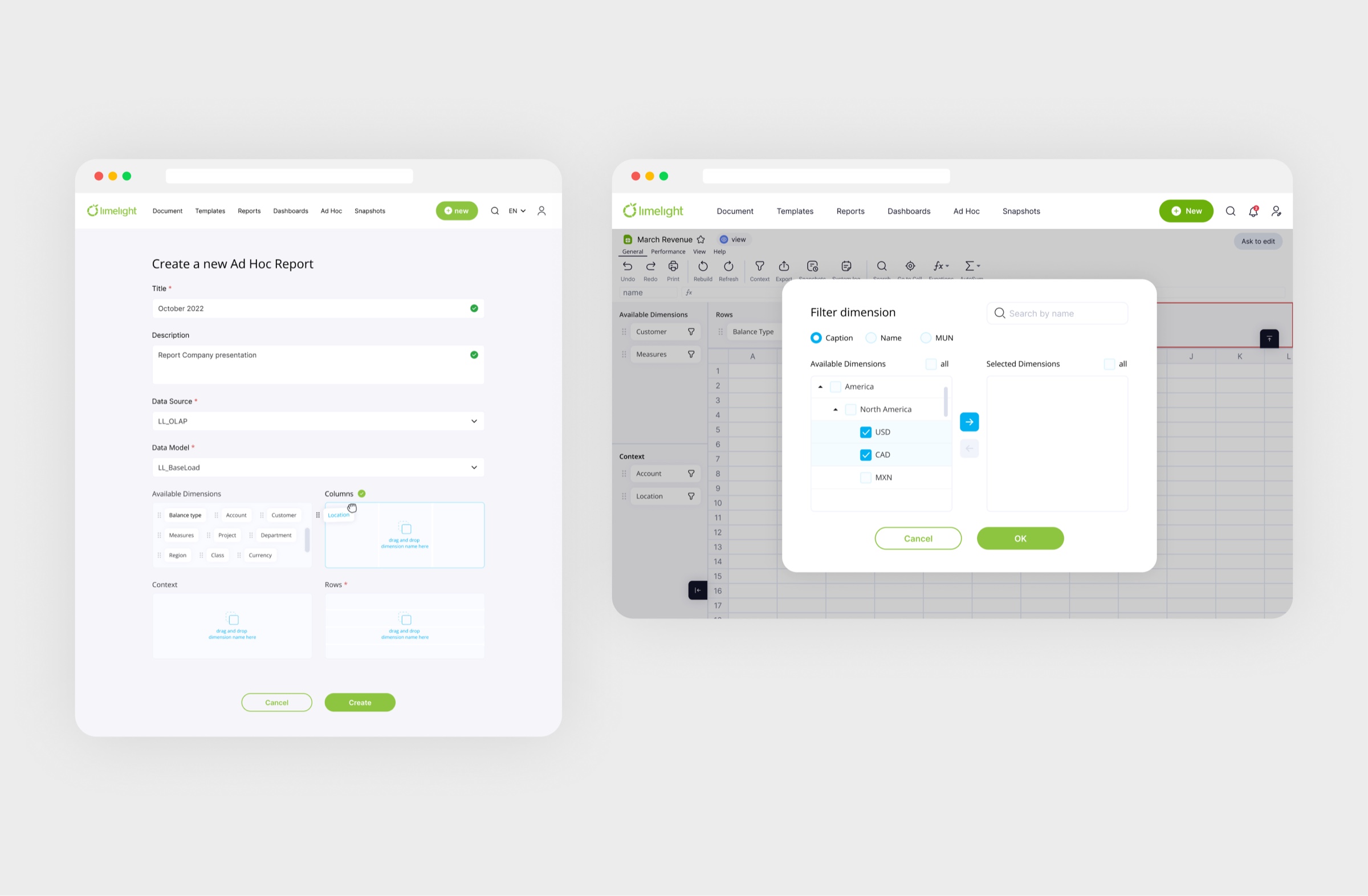 Ad Hoc: building a report from dimensions