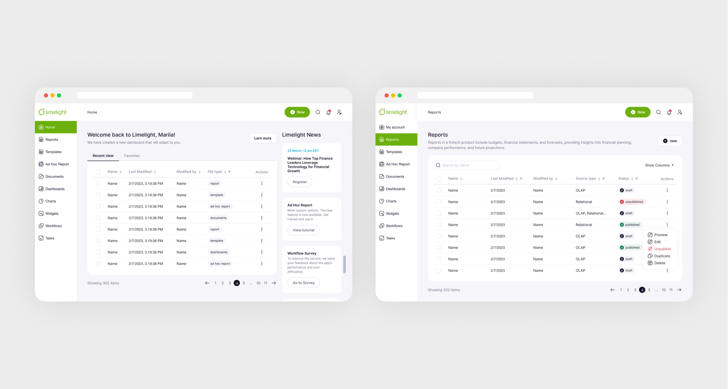 Tables: where the product opens