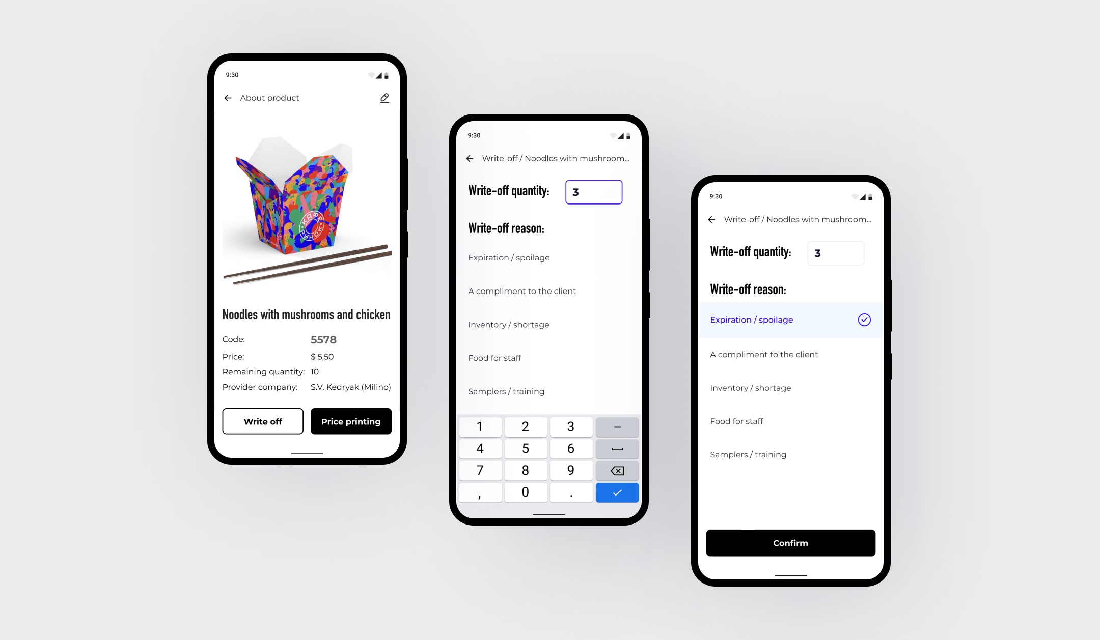 Product card and the write-off reason taxonomy